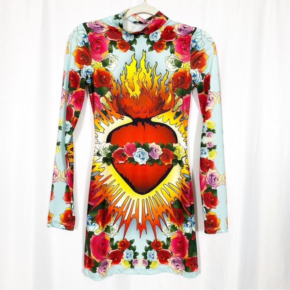 Dolls Kill Dresses & Skirts - Dolls Kill I’m Not So Scared Hearts On Fire Mini Dress Goth Grunge Punk